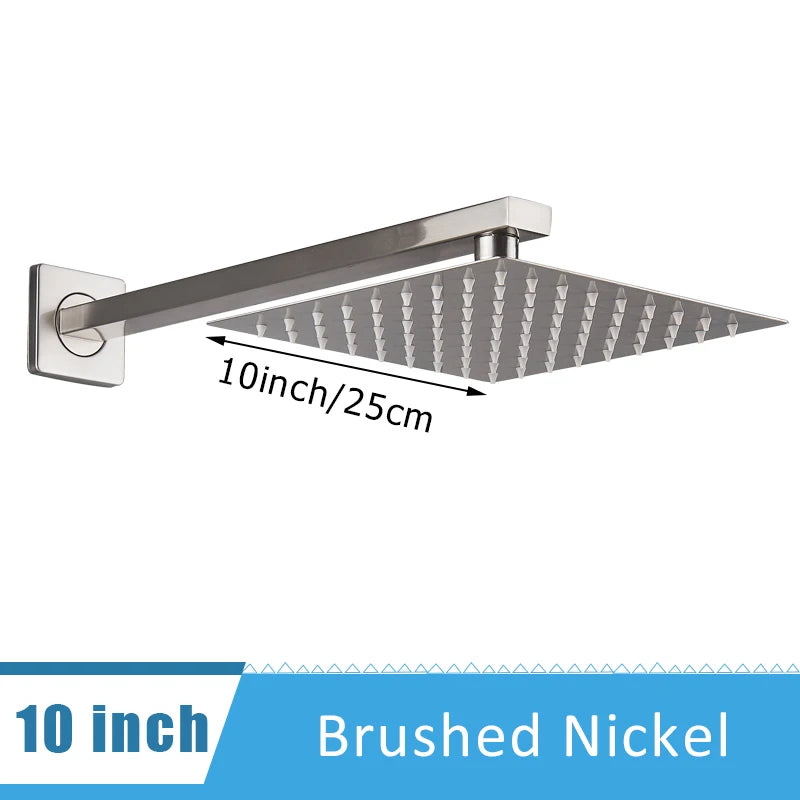 Chrome Ultrathin Bath 8''10''12" Rainfall Shower Head with Shower Arm Stainless Steel Bathroom Accessory