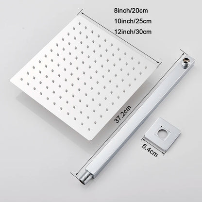 Chrome Ultrathin Bath 8''10''12" Rainfall Shower Head with Shower Arm Stainless Steel Bathroom Accessory