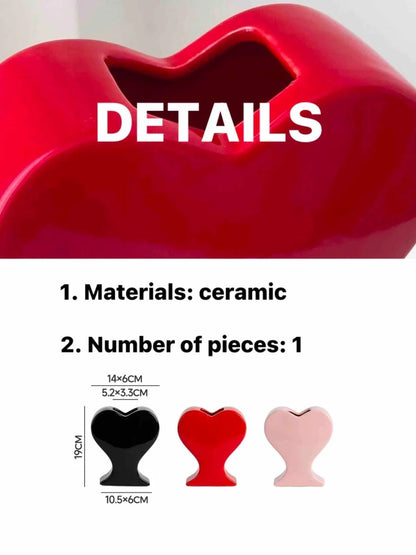 Handmade Ceramic Whimsical Eclectic Retro Heart-Shaped Flower Vase - Decorative Pottery Vase