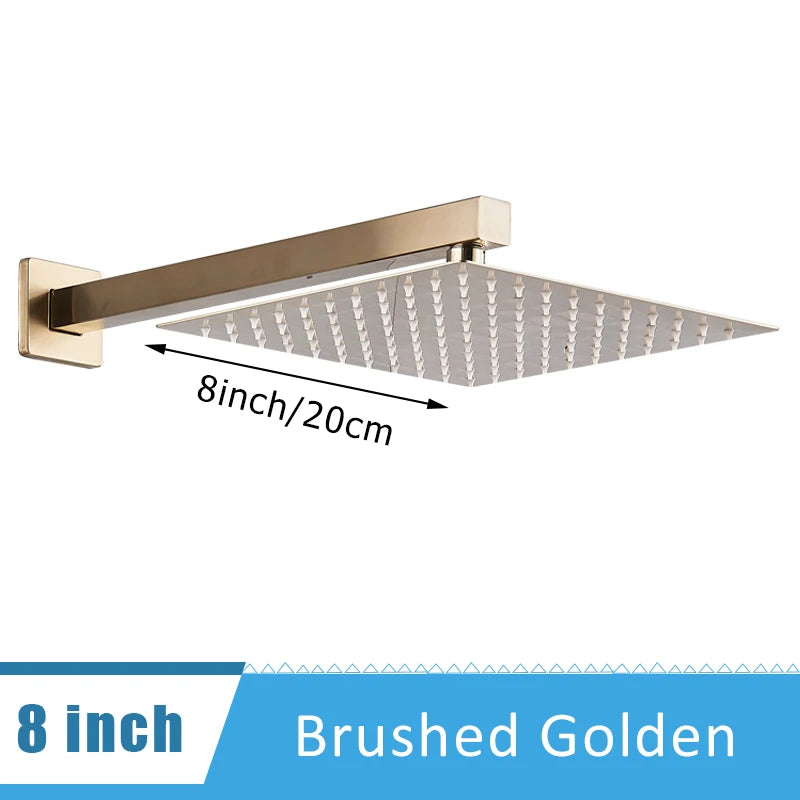 Chrome Ultrathin Bath 8''10''12" Rainfall Shower Head with Shower Arm Stainless Steel Bathroom Accessory