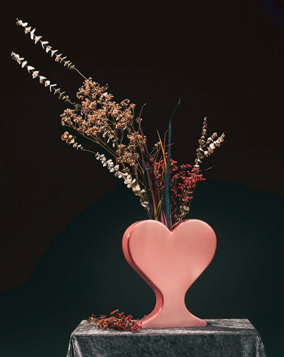 Handmade Ceramic Whimsical Eclectic Retro Heart-Shaped Flower Vase - Decorative Pottery Vase