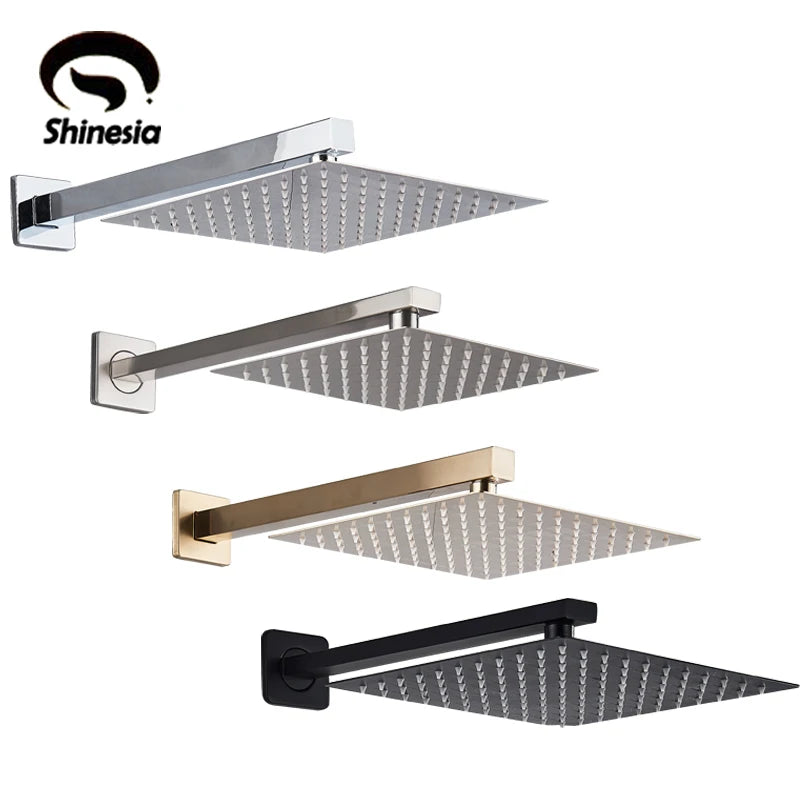 Chrome Ultrathin Bath 8''10''12" Rainfall Shower Head with Shower Arm Stainless Steel Bathroom Accessory