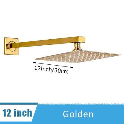 Chrome Ultrathin Bath 8''10''12" Rainfall Shower Head with Shower Arm Stainless Steel Bathroom Accessory