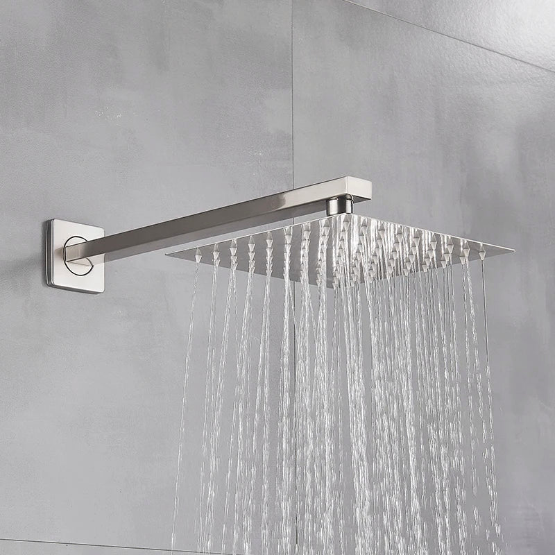 Chrome Ultrathin Bath 8''10''12" Rainfall Shower Head with Shower Arm Stainless Steel Bathroom Accessory
