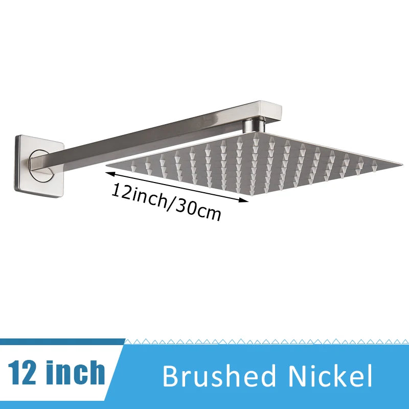Chrome Ultrathin Bath 8''10''12" Rainfall Shower Head with Shower Arm Stainless Steel Bathroom Accessory