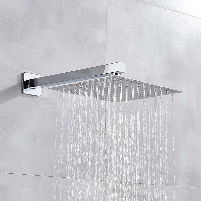Chrome Ultrathin Bath 8''10''12" Rainfall Shower Head with Shower Arm Stainless Steel Bathroom Accessory