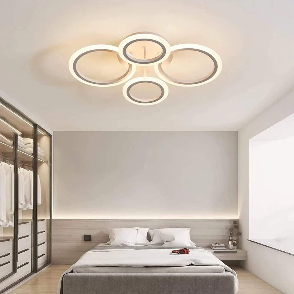 LED Ring Light Fixture | Modern Ceiling Chandelier with Remote for Bedrooms and Living Rooms