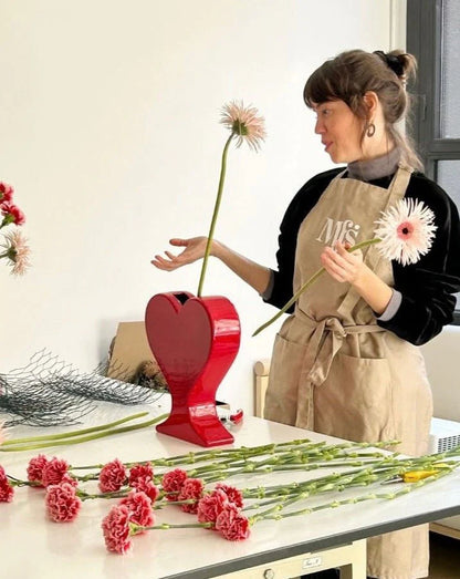 Handmade Ceramic Whimsical Eclectic Retro Heart-Shaped Flower Vase - Decorative Pottery Vase