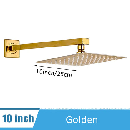Chrome Ultrathin Bath 8''10''12" Rainfall Shower Head with Shower Arm Stainless Steel Bathroom Accessory