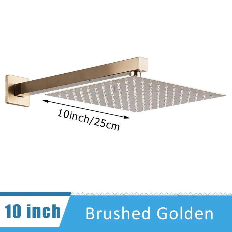 Chrome Ultrathin Bath 8''10''12" Rainfall Shower Head with Shower Arm Stainless Steel Bathroom Accessory