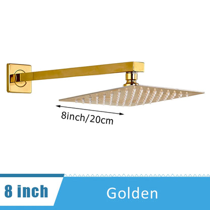Chrome Ultrathin Bath 8''10''12" Rainfall Shower Head with Shower Arm Stainless Steel Bathroom Accessory