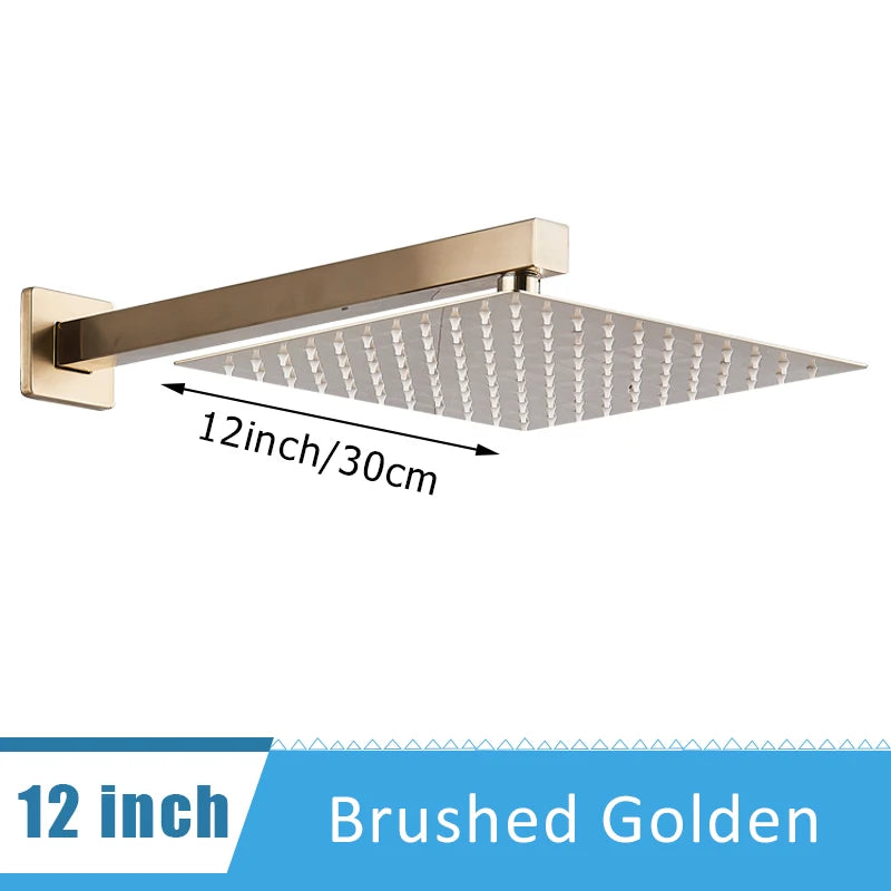 Chrome Ultrathin Bath 8''10''12" Rainfall Shower Head with Shower Arm Stainless Steel Bathroom Accessory