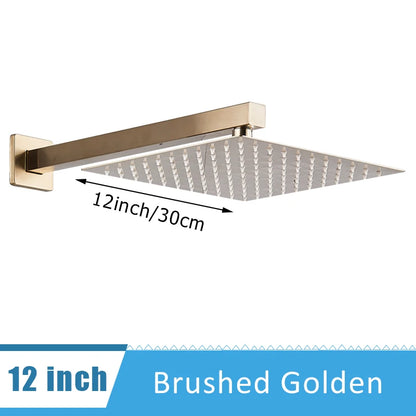 Chrome Ultrathin Bath 8''10''12" Rainfall Shower Head with Shower Arm Stainless Steel Bathroom Accessory