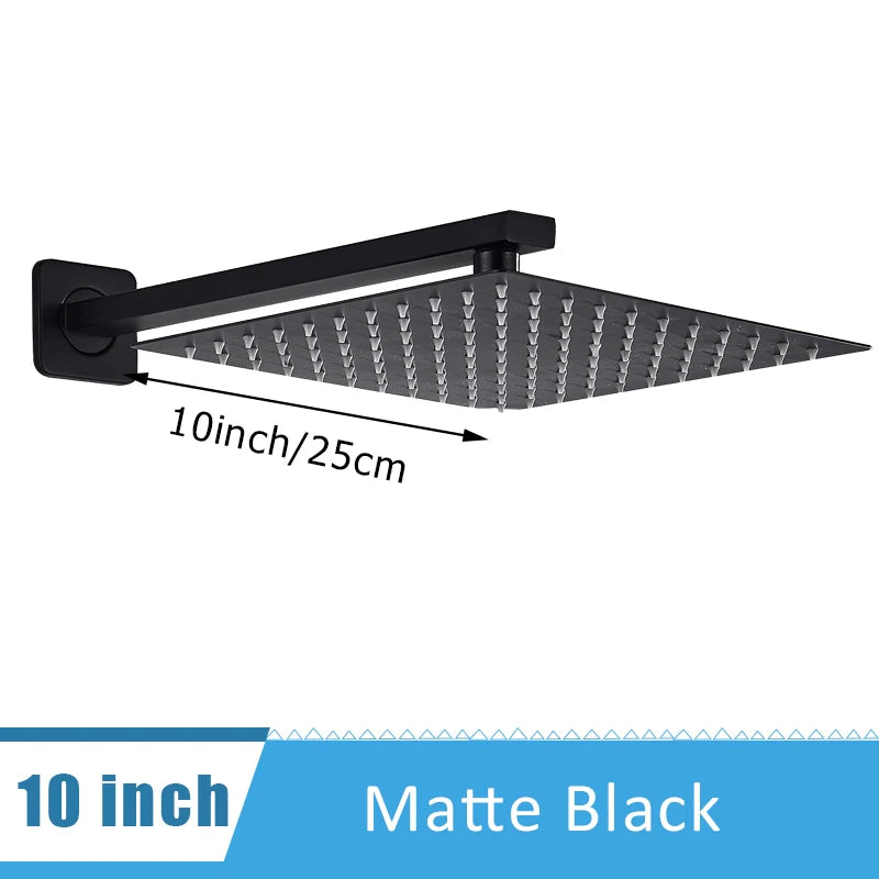 Chrome Ultrathin Bath 8''10''12" Rainfall Shower Head with Shower Arm Stainless Steel Bathroom Accessory